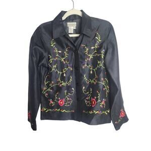 Vtg Coldwater Creek Silk button front embroidered lightweight jacket sz xs boho